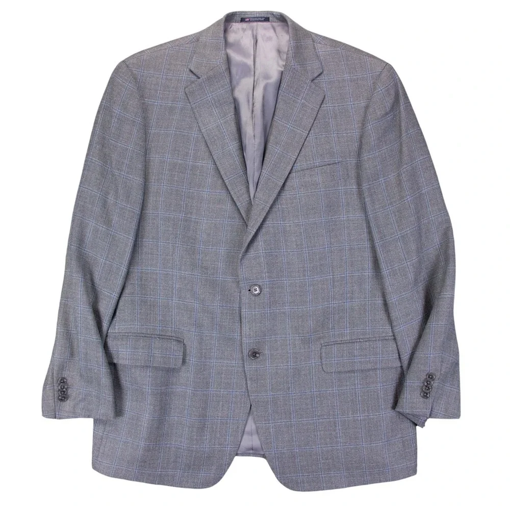 Hart Shaffner Marx Mens 44R Gray Check Windowpane‎ Sport Coat Blazer Jacket USA